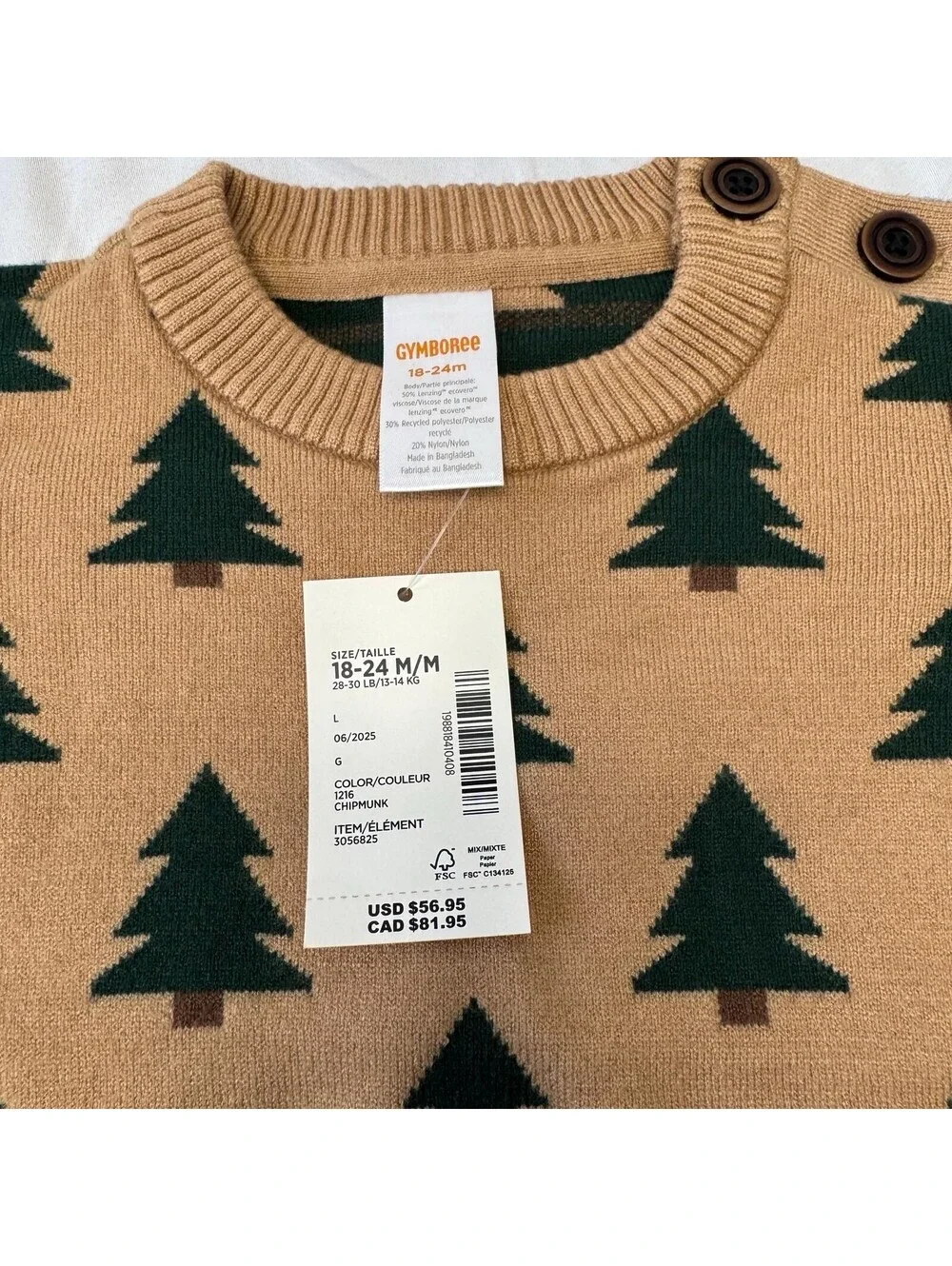 Gymboree Sweater Baby 18-24M Tan Green Christmas Tree Holiday NWT